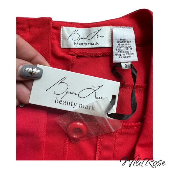 Byron Lars Bright Red Fitted Darted Button Up Back Sheath Pencil Dress SZ 8 - Picture 13 of 14